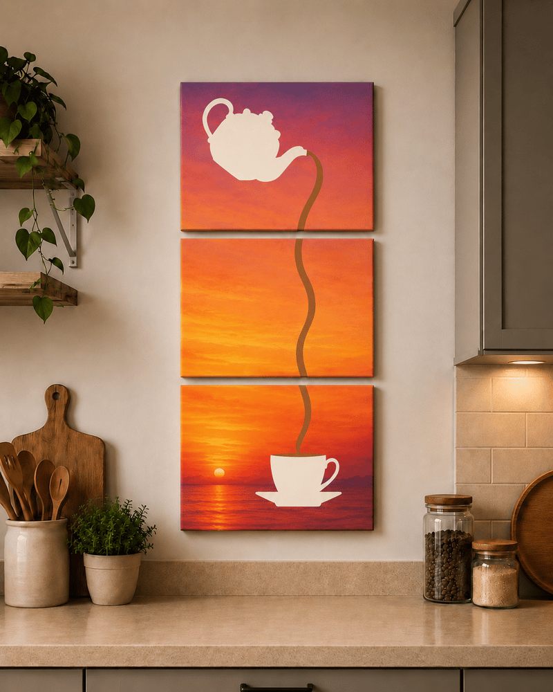 لوحة كانفس ثلاثيه - إبريق الشاي  متعدد الألوان - 30X25 سم