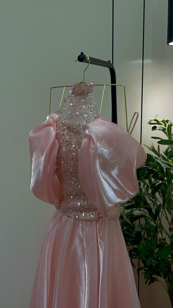 Evening dress shiny flared