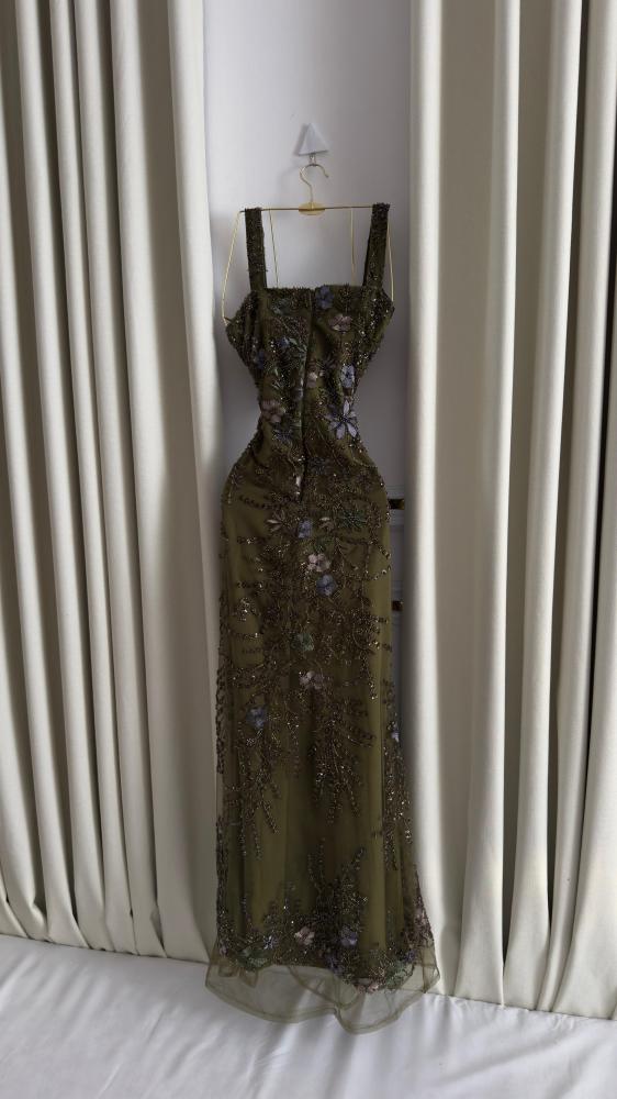 Evening dress, sheer, with embroidery
