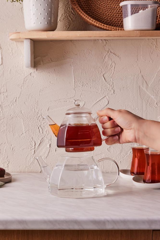 طقم ابريق شاي زجاجي من يويو ( كاراجا ) ، شفاف