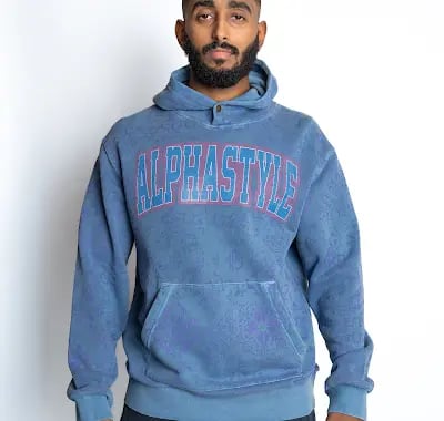 Kankakee printed Hoodie-STEEL BULE