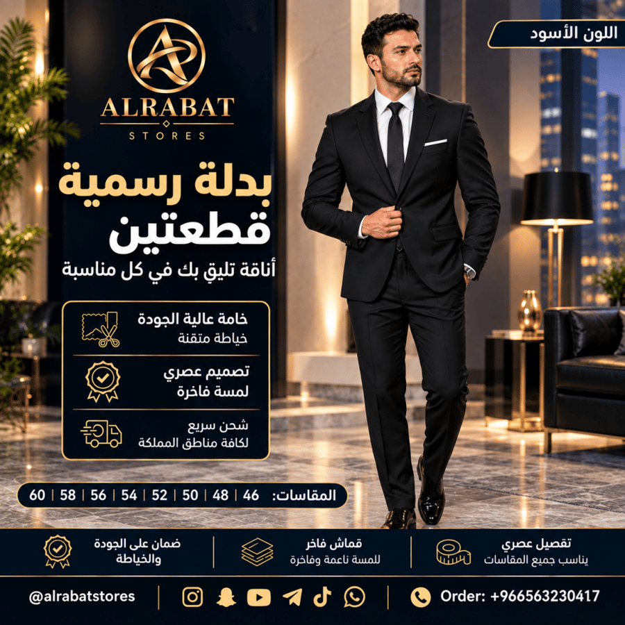 بدلة رسمية رجالية تصميم كلاسيكي مقاسات من 44-60