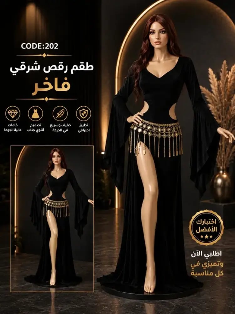 بدلة رقص شرقي فاخرة سوداء بدون مقاسات