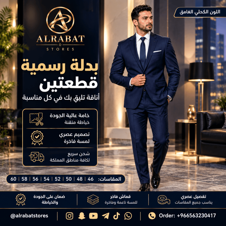 بدلة رسمية رجالية تصميم كلاسيكي مقاسات من 44-60