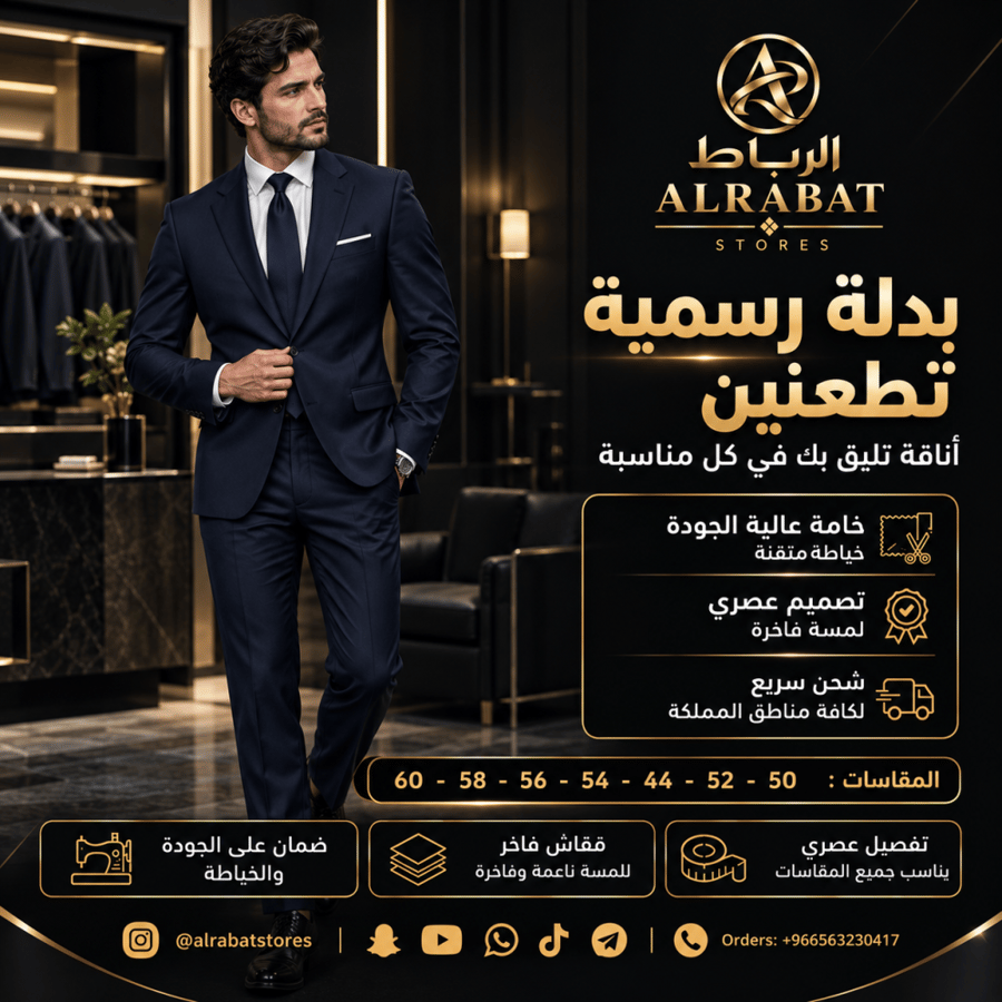بدلة رسمية رجالية تصميم كلاسيكي مقاسات من 44-60