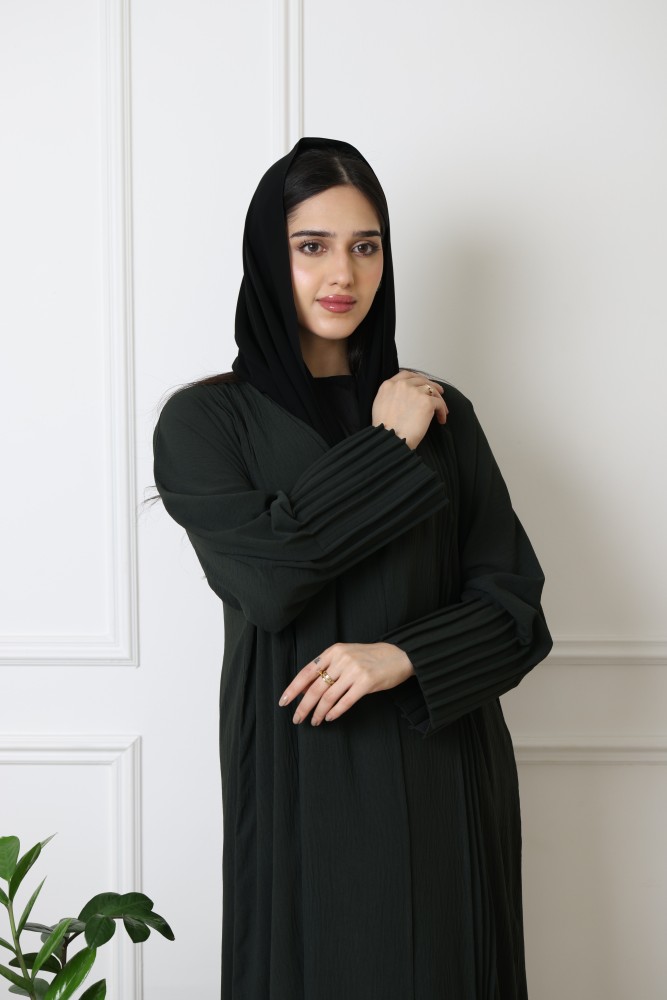 عباية زيتي كريب ربع كلوش