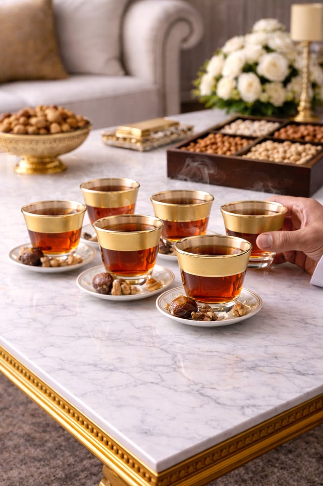 طقم فناجيل قهوة زجاجية طقم من 6 قطع شفاف/ ذهبي 4x5.5سم