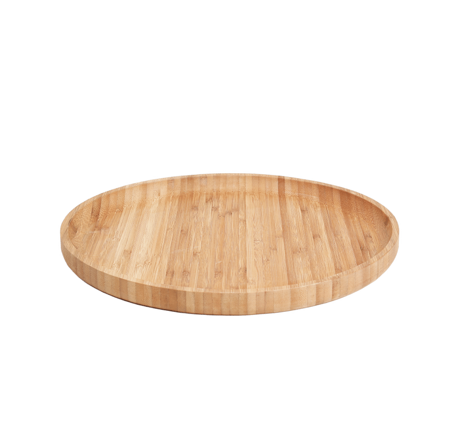 A set of 3 round serving trays made of luxurious natural wood