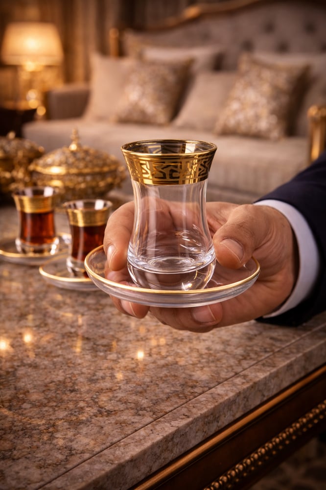 طقم بيالات شاي  تركي فاخر 6 قطع مع الصحون – لمسة ذهبية ترفع الذوق
