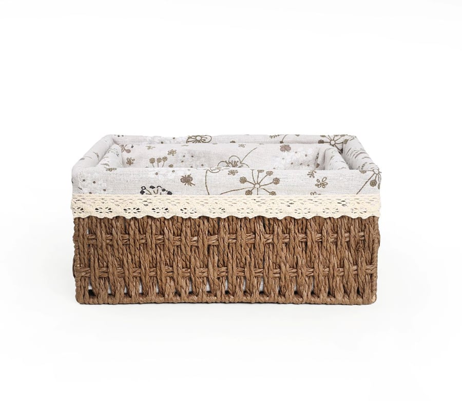Set of two woven cloth baskets, organize your home with a warm touch