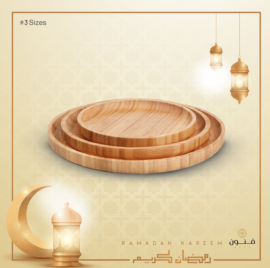 A set of 3 round serving trays made of luxurious natural wood