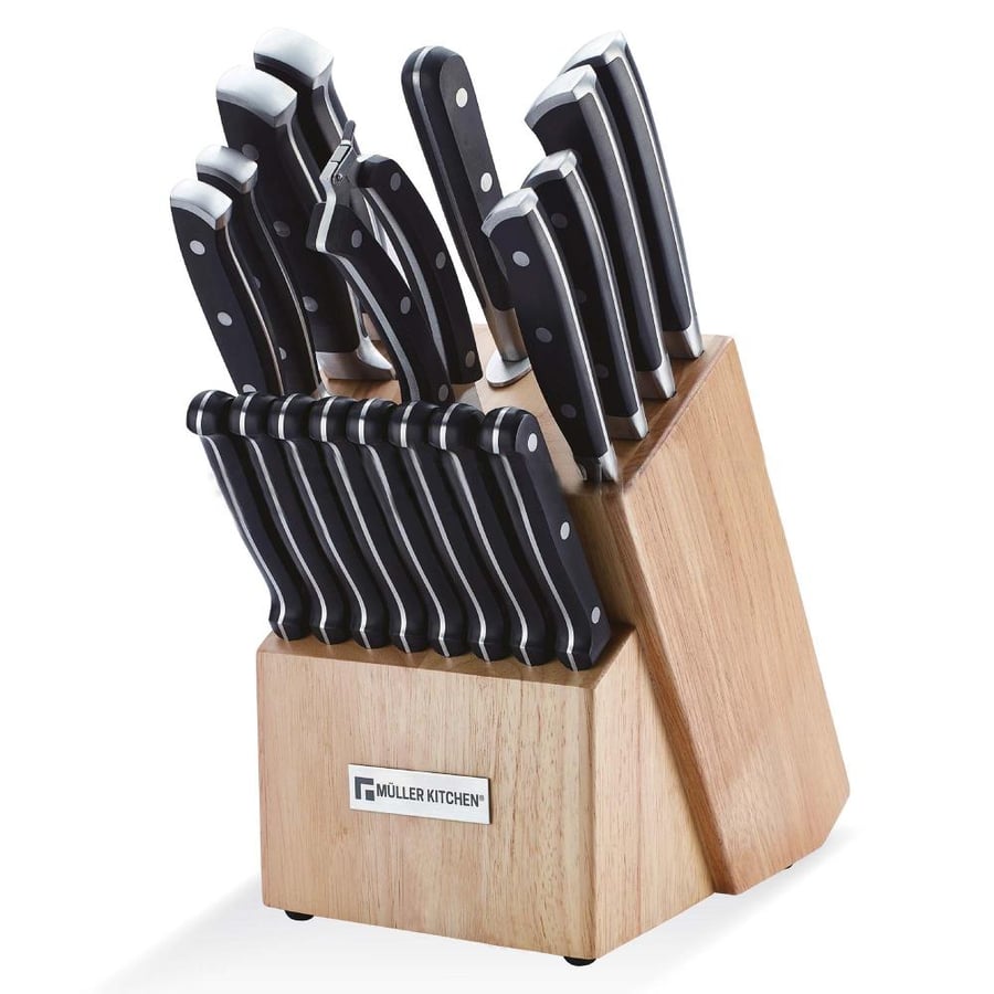 Muller Kitchen 19-Piece Stainless Steel Knife Set with Wooden Base - MK-2819