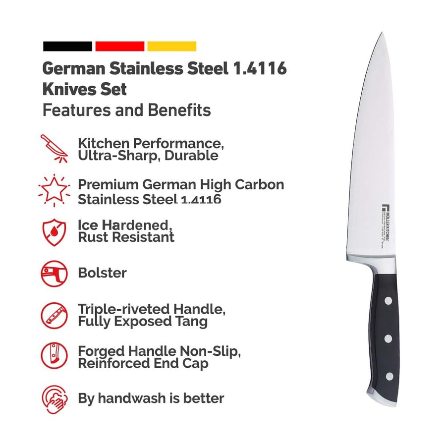 Muller Kitchen 19-Piece Stainless Steel Knife Set with Wooden Base - MK-2819