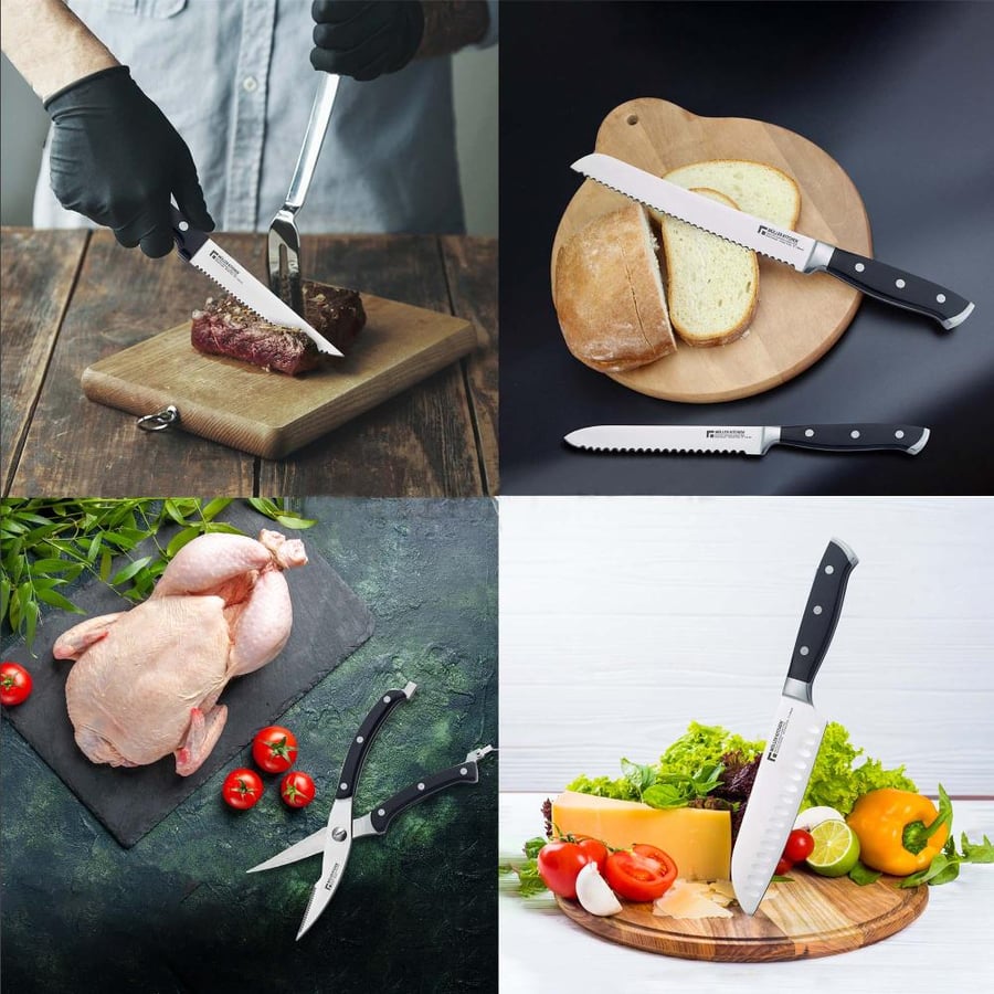 Muller Kitchen 19-Piece Stainless Steel Knife Set with Wooden Base - MK-2819