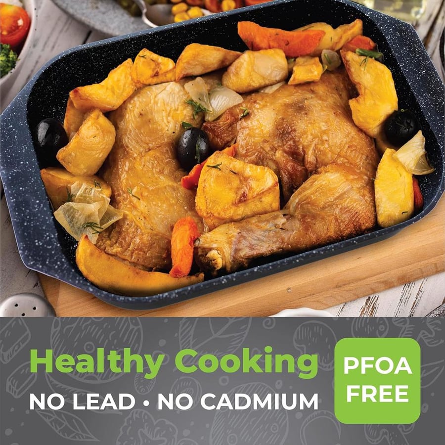 Mueller Kitchen Rectangular Oven Tray, 4.4 L, 35 cm, Made of Cast Aluminum (German Non-Stick Marble Granite Coating Technology), PFOA Free - MK-3026