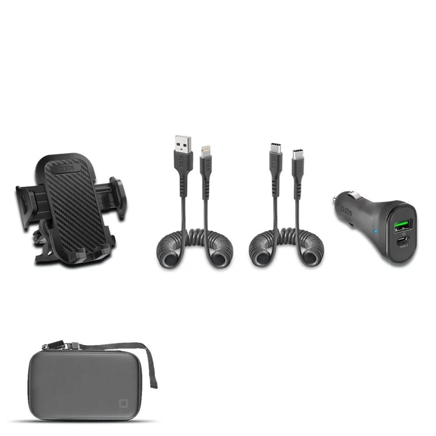 اس بي اس - عرض (حامل جوال للسيارة + شاحن سيارة + كيبل USB-C إلى USB-C + كيبل USB-A إلى لايتنق + حقيبة منظمة) - OS215