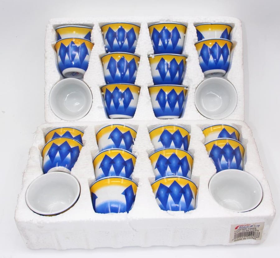 A set of Ghadar blue coffee cups with original inscriptions, one box, total cups 12 cups