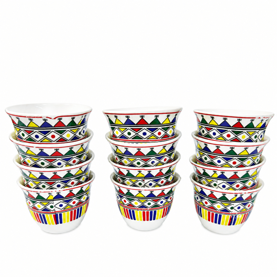 Old coffee cups with Arabic heritage engravings | Luxurious traditional coffee set