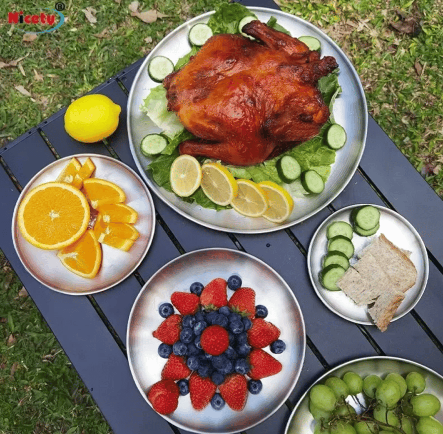 Round stainless steel serving trays from Mas cookware