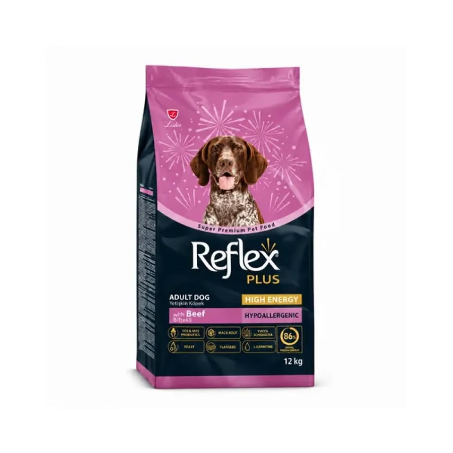 ريفلكس بلس طعام الكلاب البالغة باللحم البقري عالي الطاقة – 12 كجم Reflex Plus High-Energy Beef Adult Dog Food – 12 kg