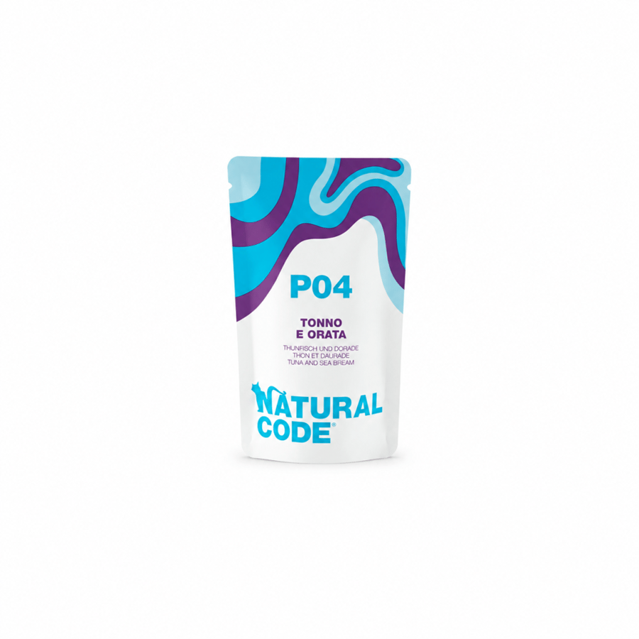 ناتشورال كود P04 طعام رطب للقطط بالتونة وسمك الدنيس – 70 جم  Natural Code P04 Tuna & Sea Bream Wet Cat Food – 70g