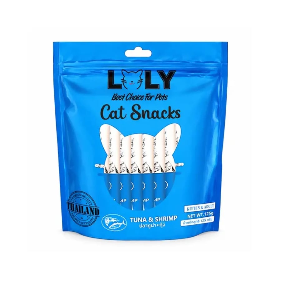 لولي مكافآت كريمية للقطط بالتونة والروبيان – 125 جمLolly Creamy Cat Treats with Tuna and Shrimp – 125g