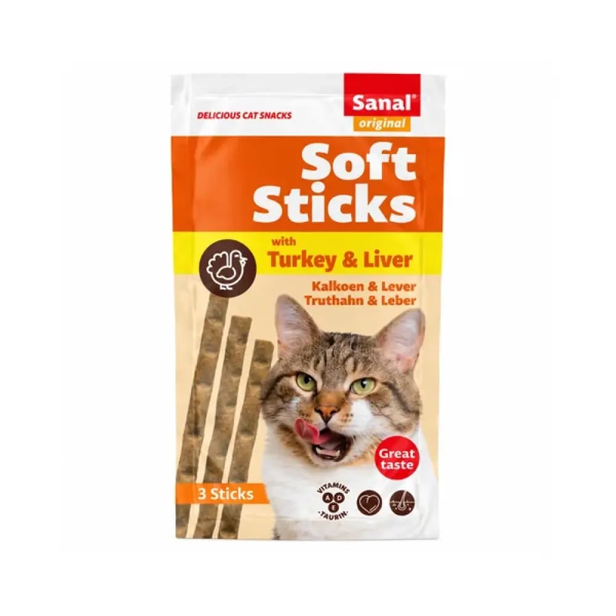 سنال سوفت ستيكس للقطط بالديك الرومي والكبد – 3 × 15 جم Sanal Soft Sticks for Cats with Turkey and Liver – 3 x 15g