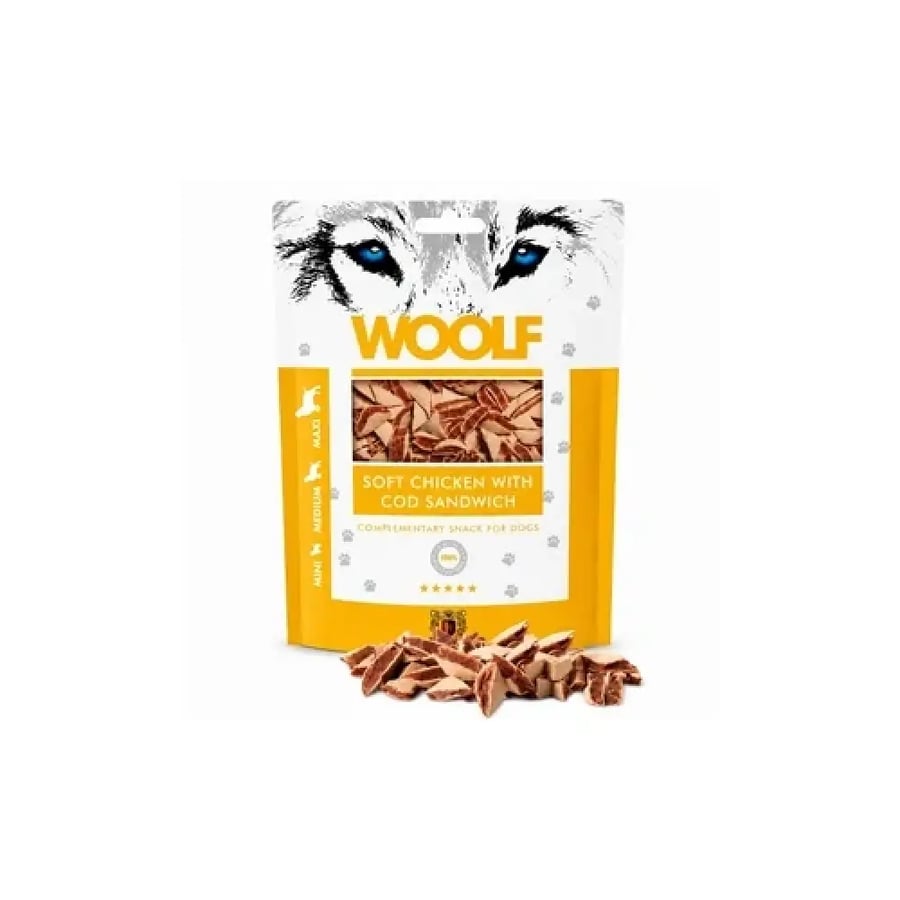وولف دجاج طري مع ساندويتش سمك القد للكلاب 100 جرام | Woolf Soft Chicken with Cod Sandwich