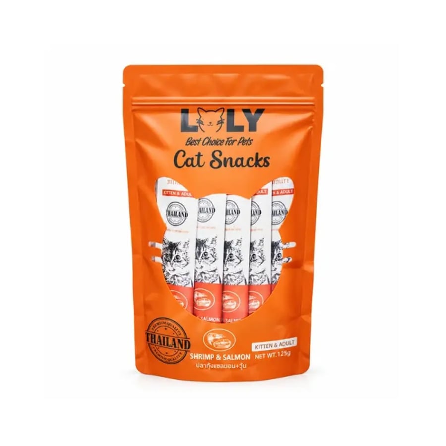 لولي مكافآت كريمية للقطط بالروبيان والسلمون – 125 جم Lolly Creamy Cat Treats with Shrimp and Salmon – 125g