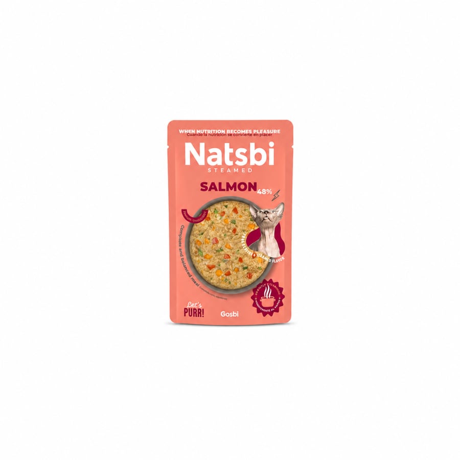 ناتسبي طعام رطب للقطط بالسلمون مطهو على البخار – 48% سلمون – 80 جم  Natsbi Steamed Salmon Wet Cat Food – 48% Salmon – 80g