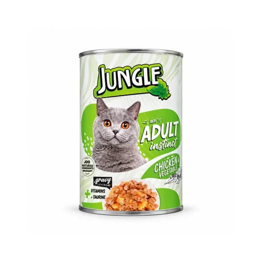جنغل طعام رطب للقطط البالغة بالدجاج والخضار – 415 جم Jungle Wet Cat Food for Adult Cats – Chicken and Vegetables – 415g