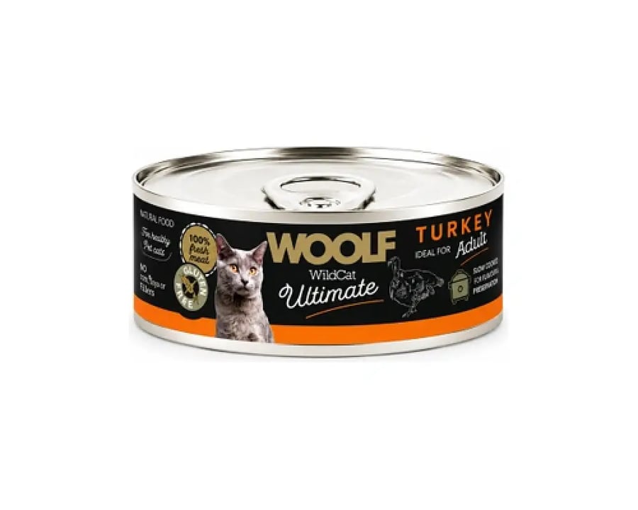وولف وايلد كات ألتيميت طعام رطب للقطط البالغة بالديك الرومي 85 جرام | WOOF WildCat Ultimate Turkey Adult