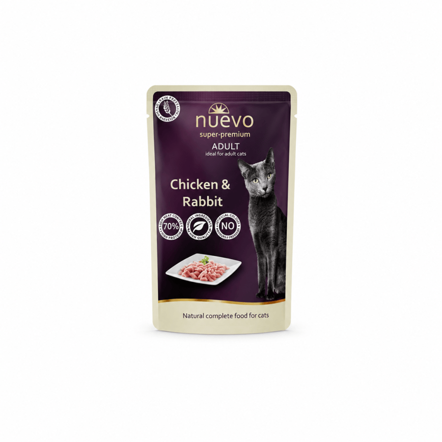 نويفو أدلت طعام رطب للقطط البالغة بالدجاج والأرنب – 85 جم  Nuevo Super-Premium Adult Chicken & Rabbit Wet Cat Food – 85g