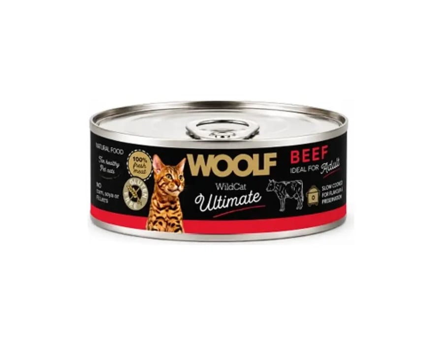وولف وايلد كات ألتيميت طعام رطب للقطط البالغة بلحم البقر – 85 جرام | WOOF WildCat Ultimate Beef 85g