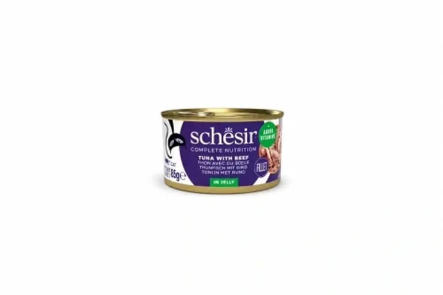 شيزر طعام رطب متكامل للقطط بالتونة ولحم البقر في الجيلي - 85 جم | Schesir Complete Nutrition Wet Cat Food Tuna with Beef in Jelly 85g
