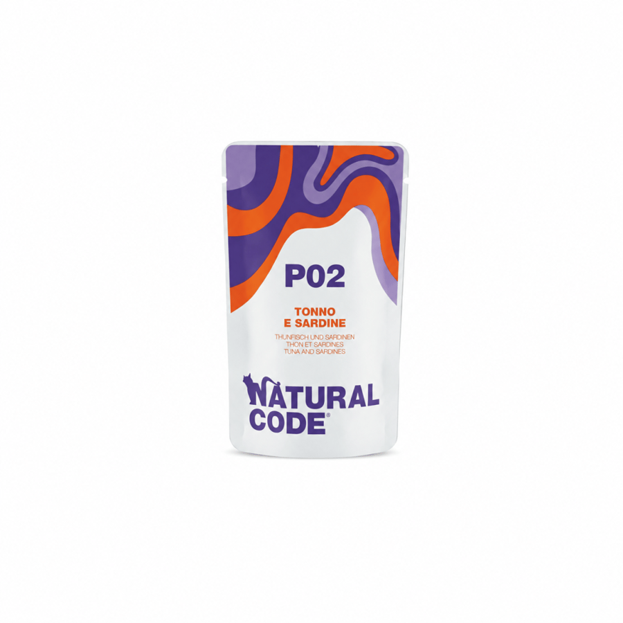 ناتشورال كود P02 طعام رطب للقطط بالتونة والسردين – 70 جم  Natural Code P02 Tuna & Sardines Wet Cat Food – 70g