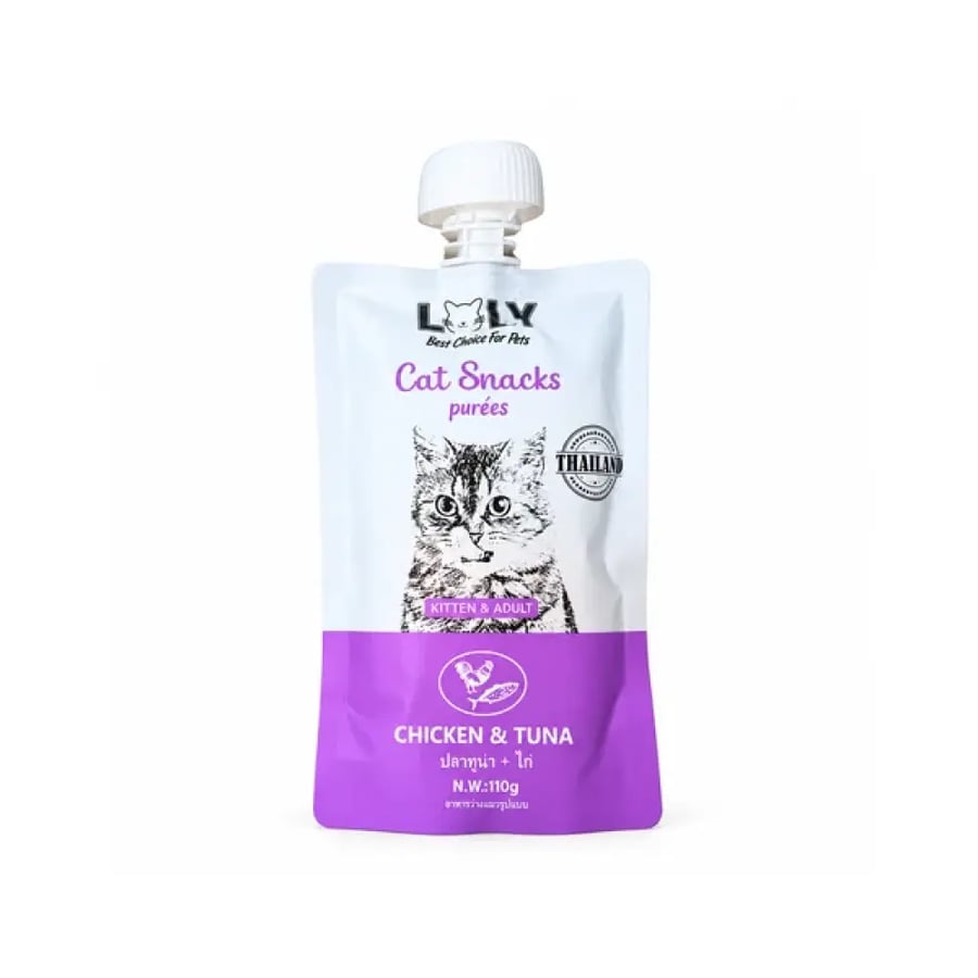 لولي مكافآت كريمية للقطط بالدجاج والتونة – 110 جمLolly Creamy Cat Treats with Chicken and Tuna – 110g
