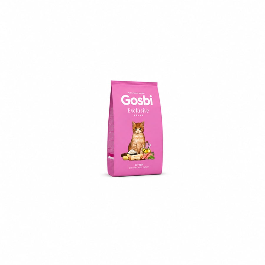 جوسبي إكسكلوسيف كيتن طعام جاف للقطط الصغيرة بالدجاج والديك الرومي  Gosbi Exclusive Kitten Chicken with Turkey Dry Cat Food