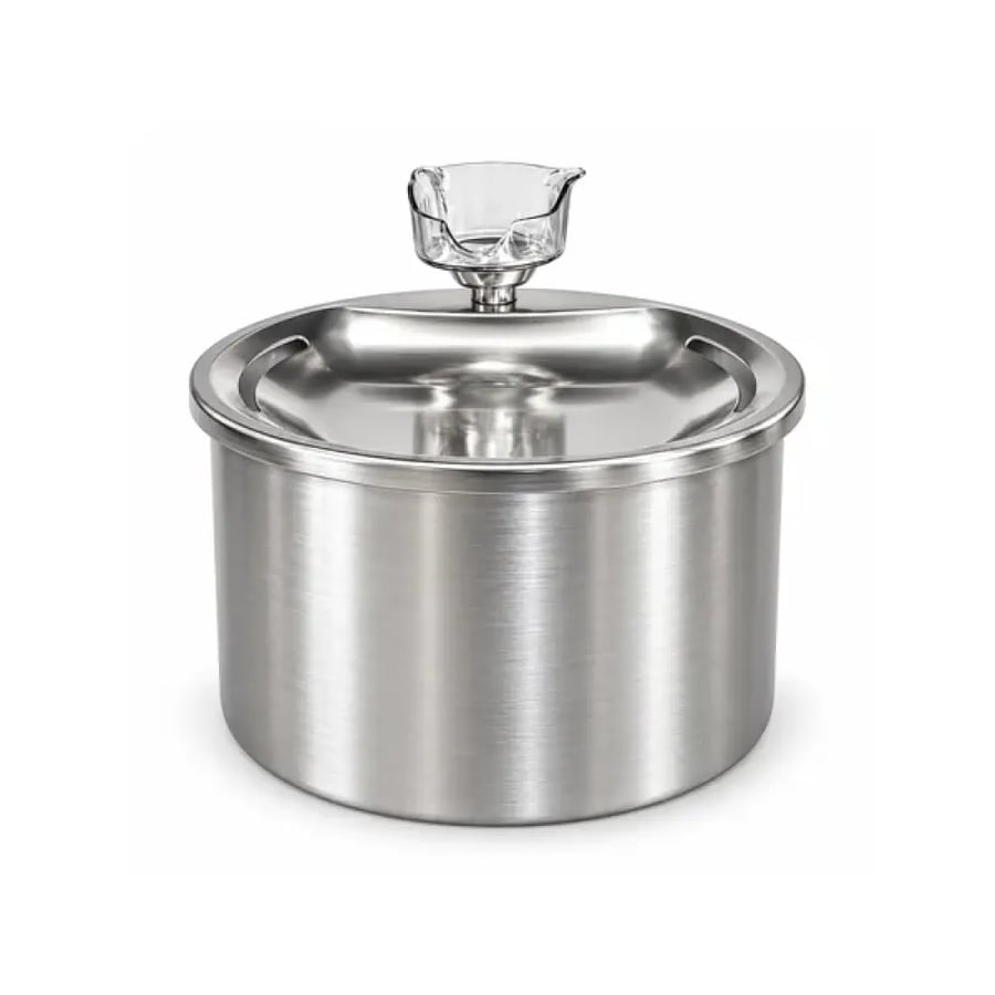 نافورة مياه معدنية دائرية بمخرج شفاف Circular mineral water fountain with a transparent outlet.