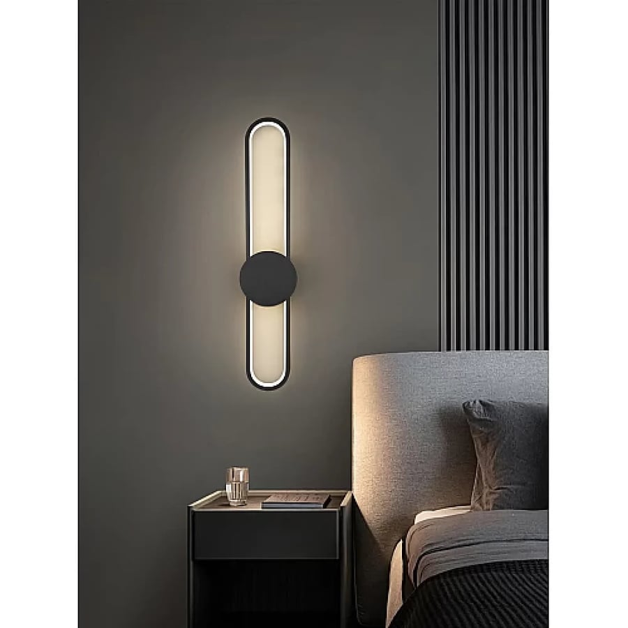 ابليك جداري شكل مستطيل اسود بتصميم راقي يعمل بالبطارية مع 3 إضاءات متغيرة