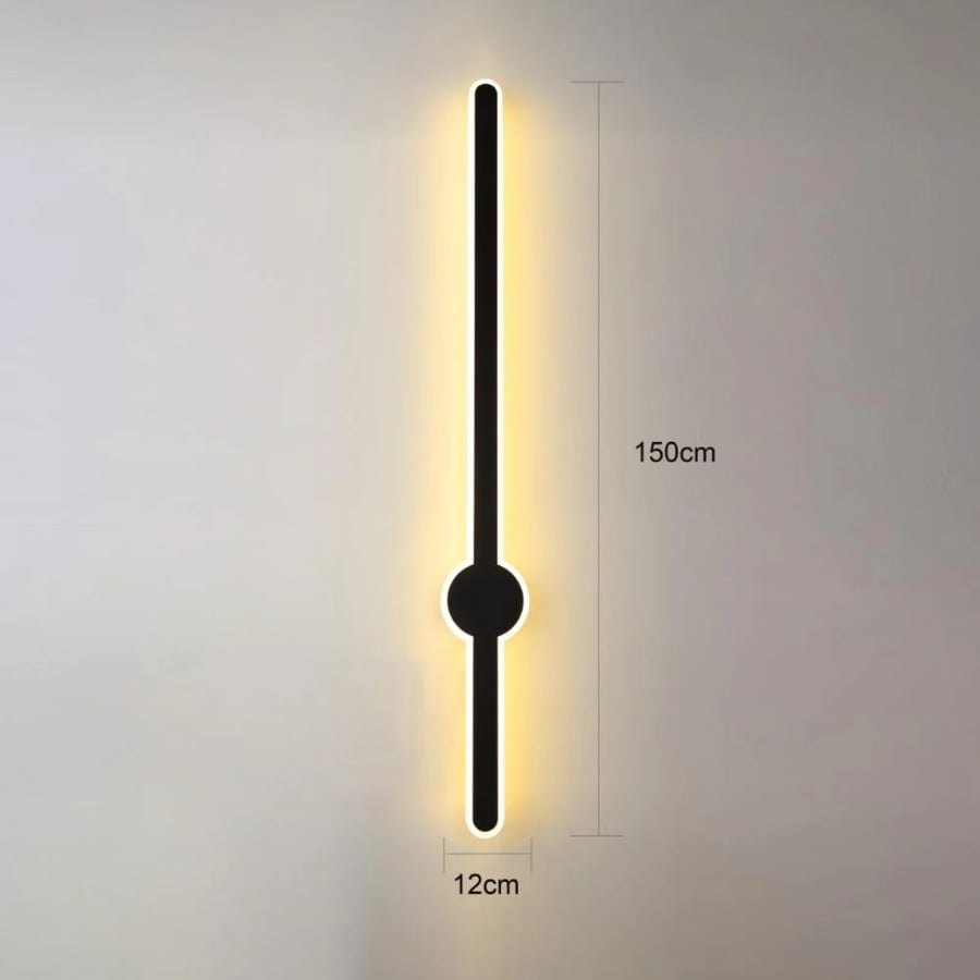 Modern black wall clock with yellow lighting color, length 150 cm