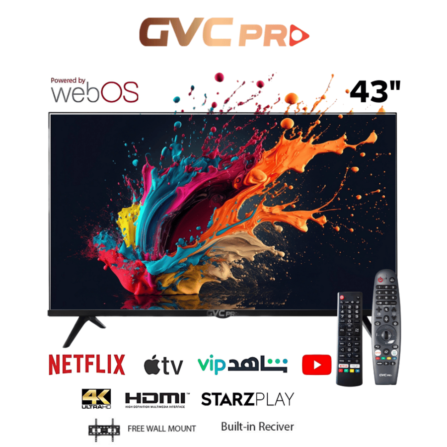 شاشة جي في سي برو، 43 بوصة، سمارت 4K، نظام webOS، رسيفر داخلي، موديل 43GW6100 - WBOS