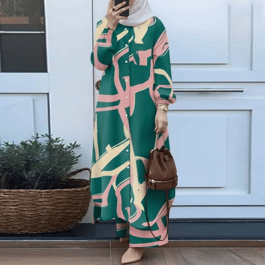 Muslim Women's Arabic Style Long Sleeve Shirt and Pants Set H707# Spring Autumn New Two-Piece Suit Casual Comfortable Dress