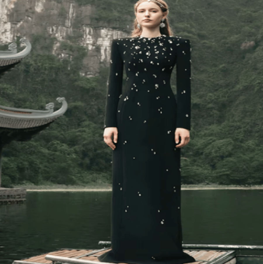 Long maxi dress rhinestone diamond