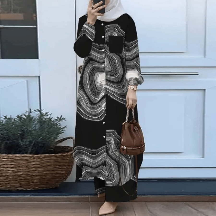 Muslim Women's Arabic Style Long Sleeve Shirt and Pants Set H707# Spring Autumn New Two-Piece Suit Casual Comfortable Dress
