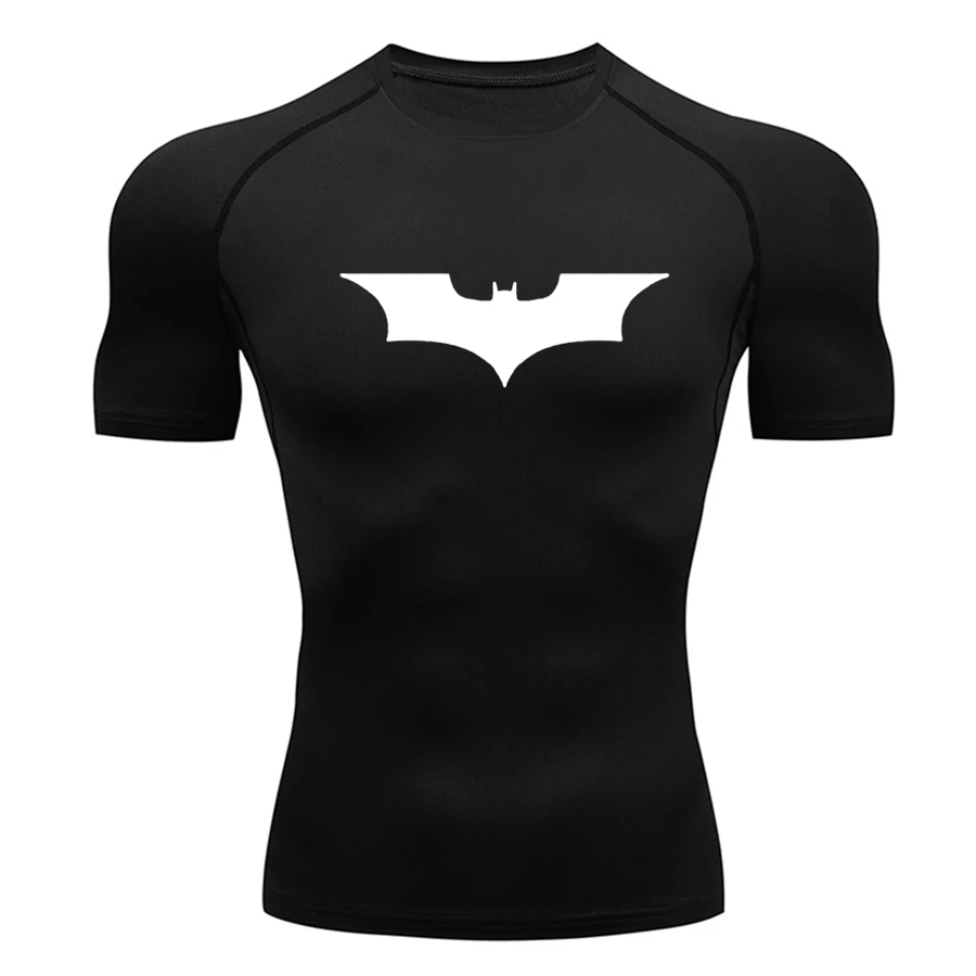 Printed bats men's tight T-shirt compression T-shirt sports fitness running short-sleeve men's shirt casual tops
