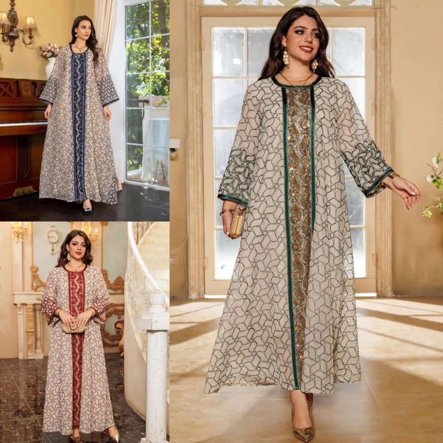 Long dress, abaya, sequins, African, loose