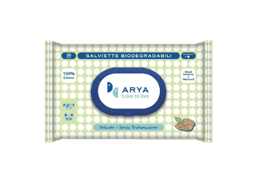 مناديل اريا (Arya) المبللة بالقطن للقطط والكلاب - بدون عطر (30 منديل)