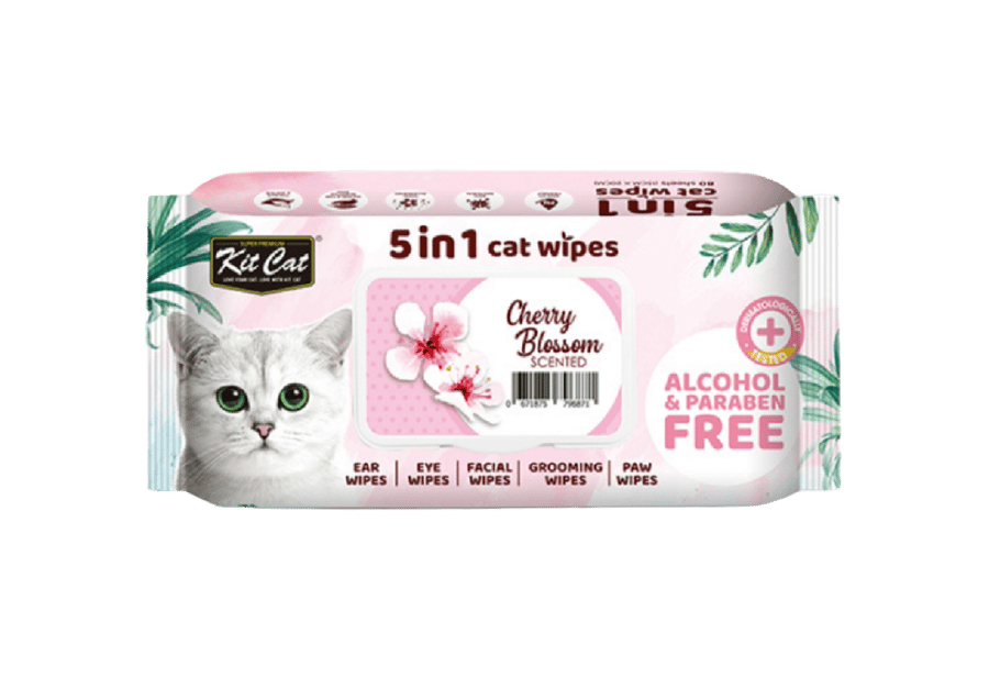 كت كات (Kit Cat) - مناديل معطرة ومطهرة 5 في 1 للقطط والحيوانات الأليفة برائحة زهرة الكرز (80 منديل)