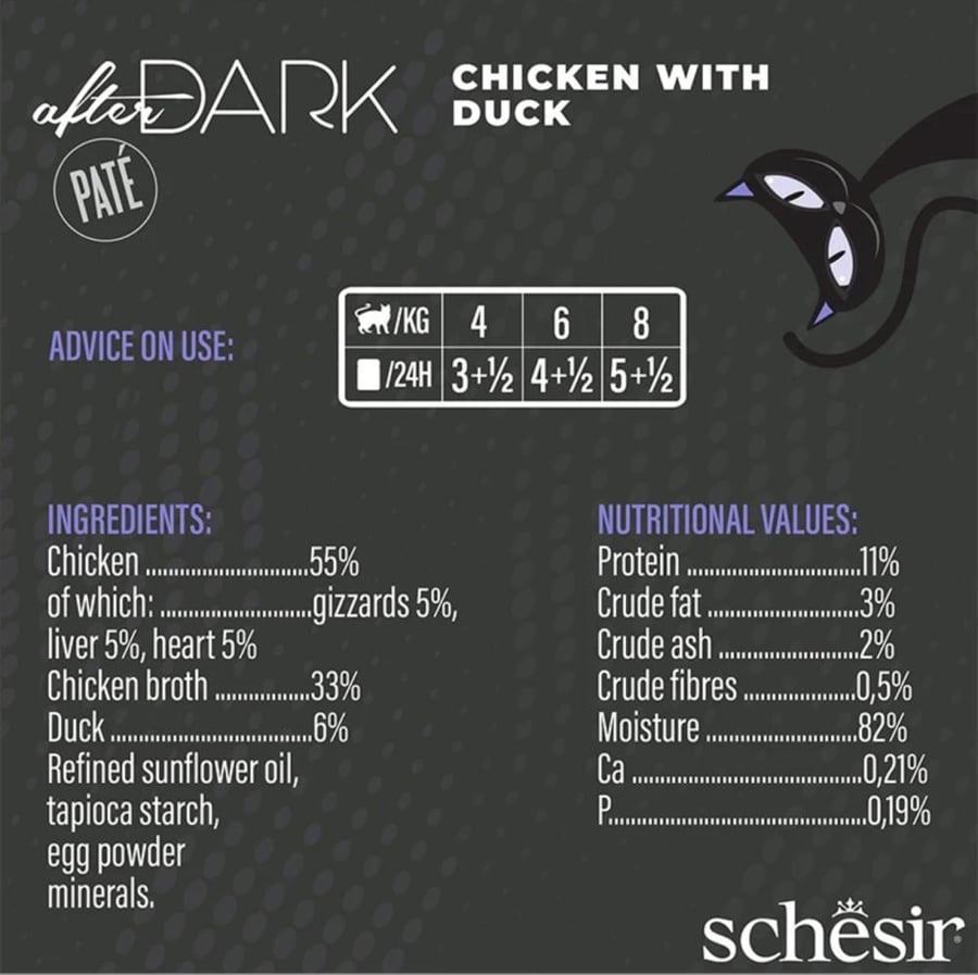شيزر أفتر دارك (Schesir After Dark) - طعام رطب متكامل للقطط بالدجاج والبط بقوام الباتيه (80 جم)